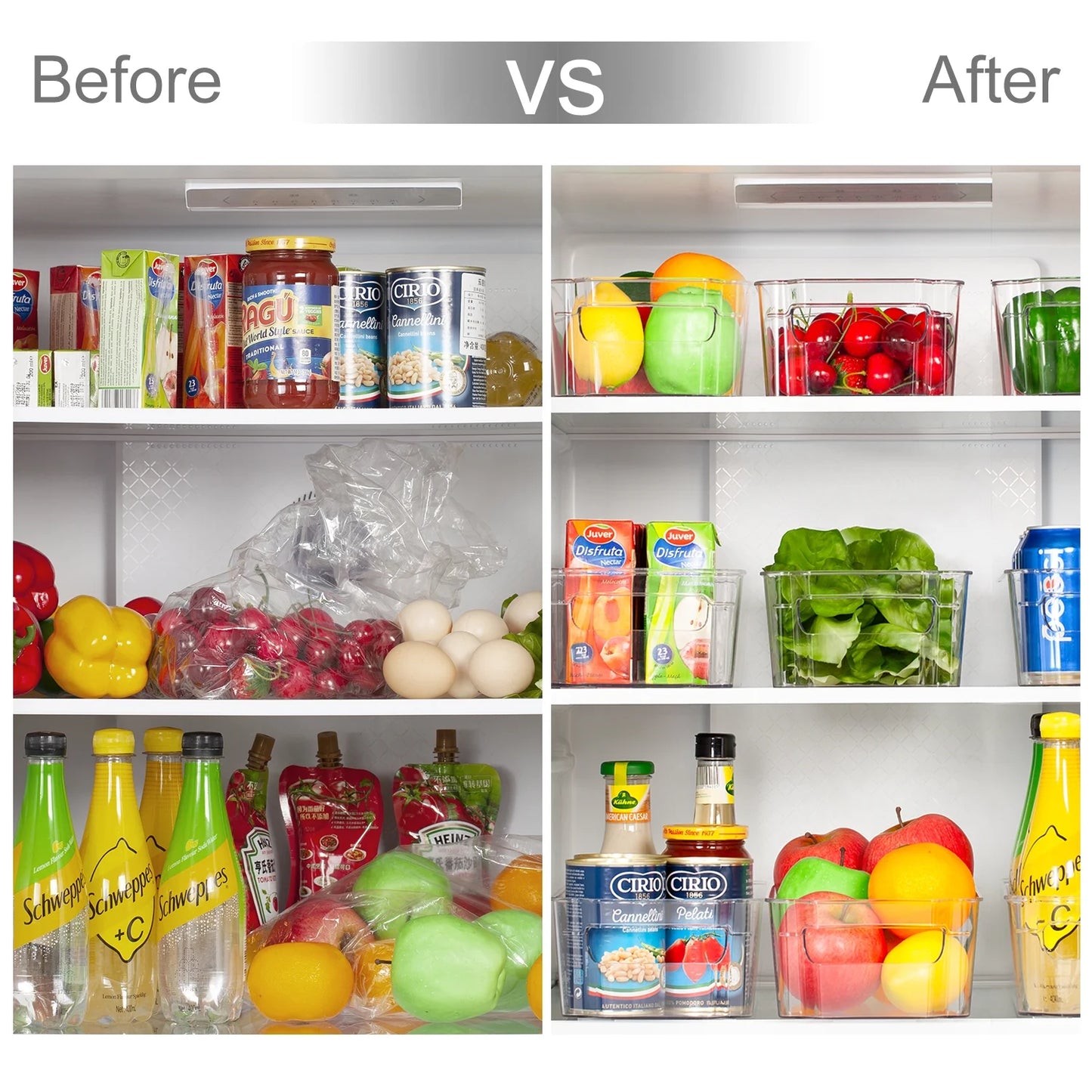 Refrigerator Organizer Bins, 8Pcs Clear Bins, Pantry Kitchen Organization and Storage, 12.5" Long